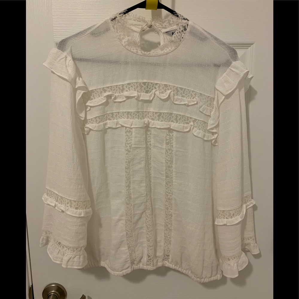 Express lace trim and ruffle blouse size L